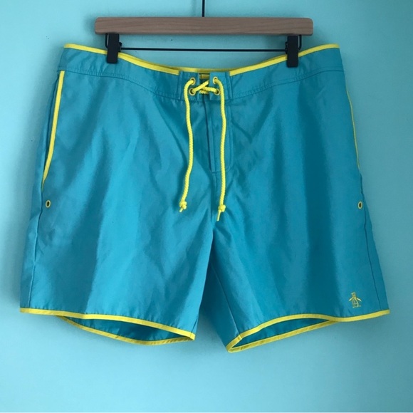 Penguin Munsingwear Iconic Earl Volley Retro Swim Trunks 38 Aqua Preppy Rare 6”